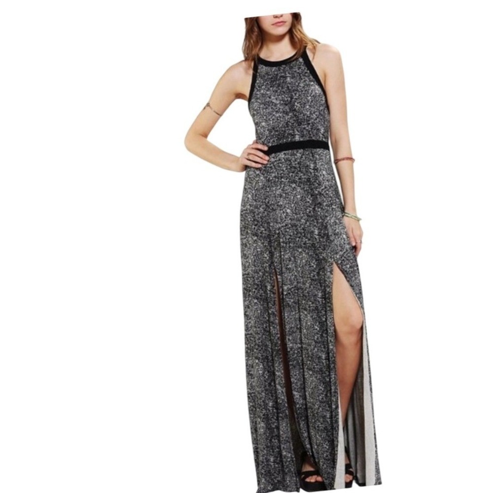 URBAN OUTFITTERS Silence Noise BlackSpeckled Halter Neck Maxi Dress Side Slits